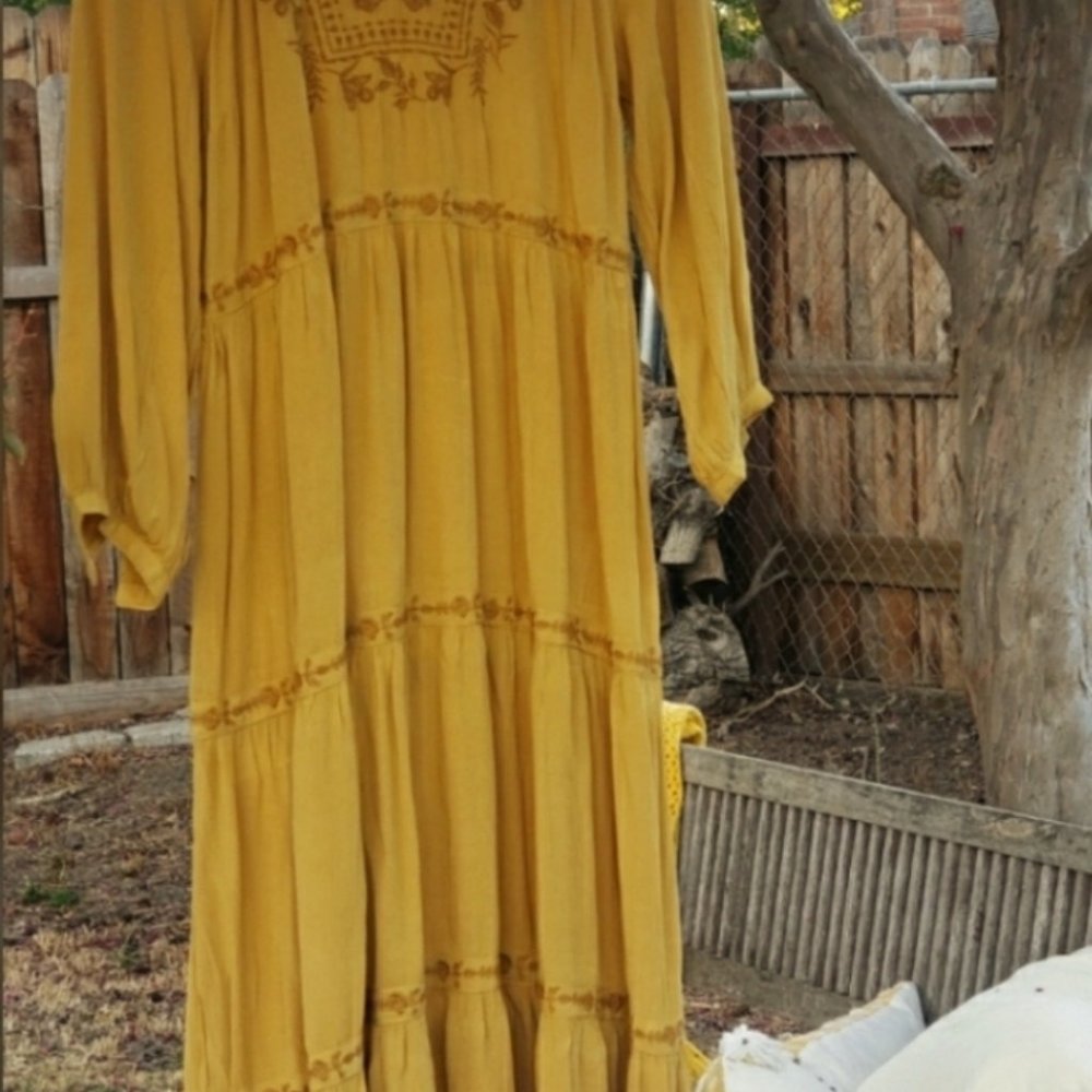 Boho Embroidered Maxi Dress - Mustard - Picture 8 of 13